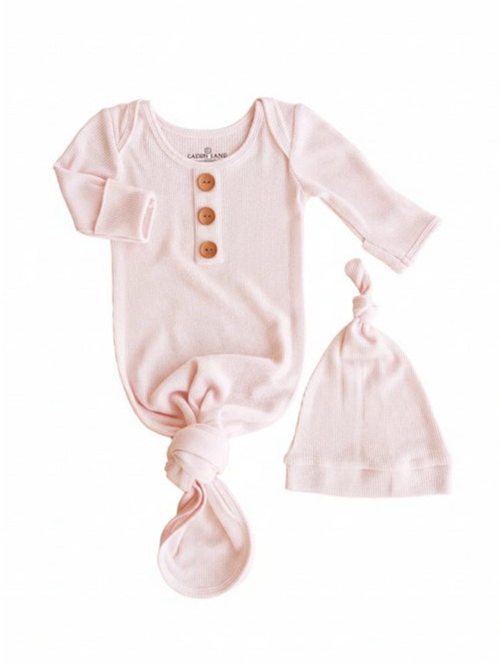 Caden Lane Pearl Pink Bamboo Waffle Newborn Baby Knot Gown & Hat Set